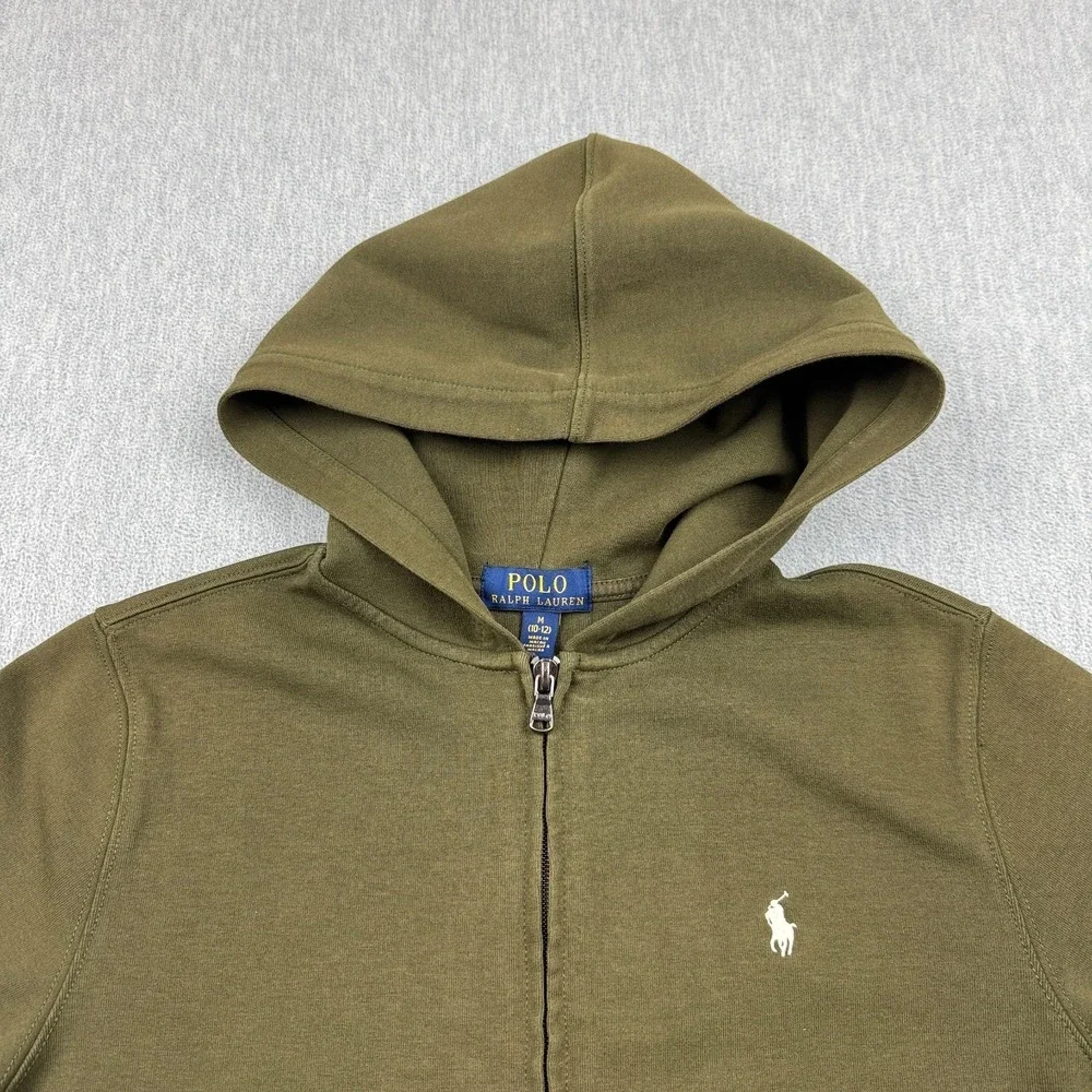 Polo Ralph Lauren Hoodie Kids Medium 10-12‎ Olive Green Full Zip Sweatshirt Pony